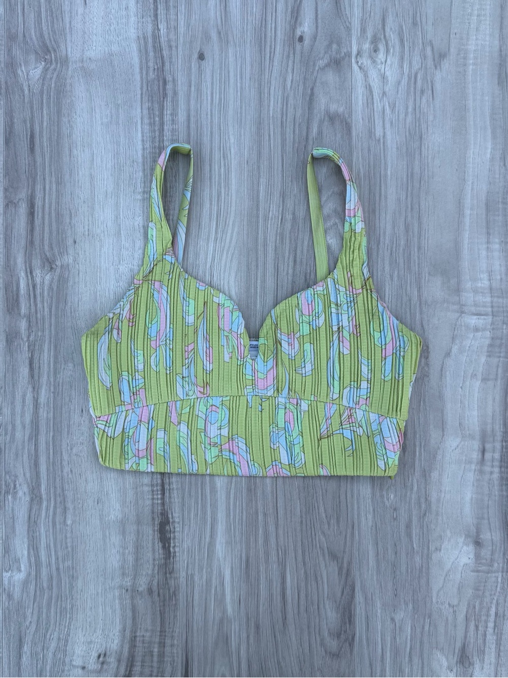 Zara green floral paisley retro printed pleated crop tank top